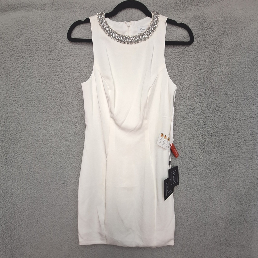 Mac Duggal Cocktail Dress Womens Size 2 White Embellished Neck Mini 49280 Ieena